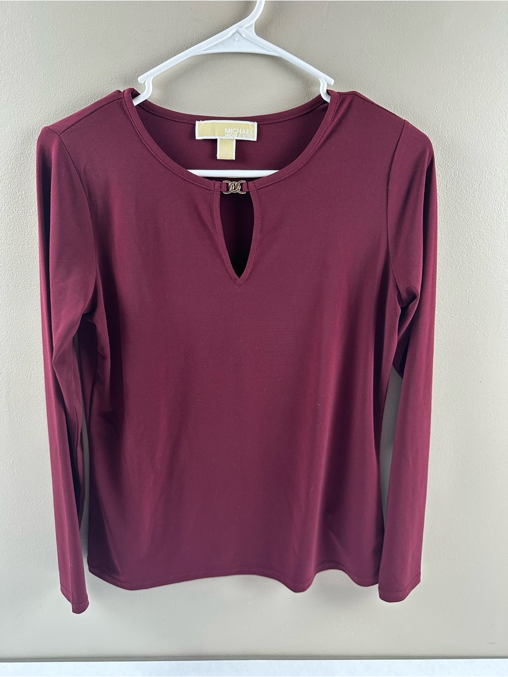 Michael Kors Burgundy Long-Sleeve Keyhole Top